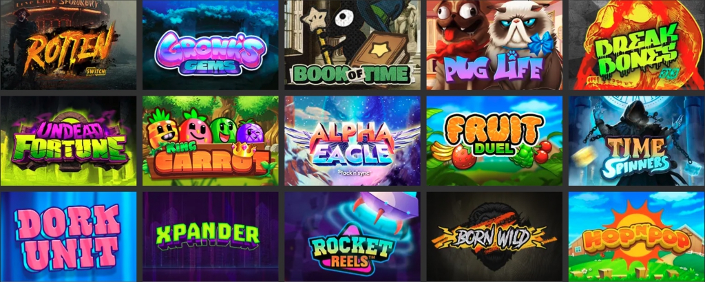 Casino gaming options as Rotten Switch, Gronk’s Gems, Book of Time, Pug Life, Break bones, Undead Fortune, King Carrot, Alpha Eagle, Fruit Duel, Time Spinners, Dork Unit, Xpander, Rocket Reels, Born Wild, Hop N Pop