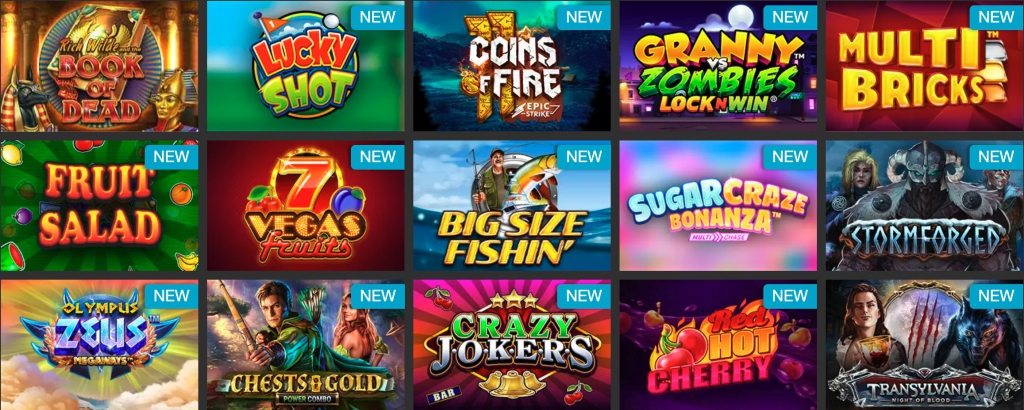 Casino Spiele Gitter zeigen Rich Wilde and the Book of Dead, Lucky Shot, Coins of Fire, Granny vs. Zombies Lock N Win, Multi Bricks, Fruit Salad, Vegas Fruits, Big Size Fishin, Sugar Craze Bonanza, Stormforged, Olympus, Zeus, Chests & Gold, Crazy Jokers, Red Hot Cherry, Transylvania Night of Blood