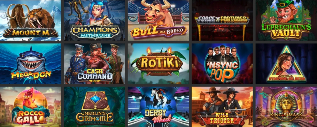 cuadrícula de juegos de casino Mount M, Champions of Mithrune, Bull in a Rodeo, Forge of Fortunes, Leprechaun’s Vault, Mega Don, Cash Command, Rotiki, Nsync Pop, Pyramid of Dead, Rocco Gallo, Merlin’s Grimoire, Derby Wheel, Wild Trigger, King’s Mask